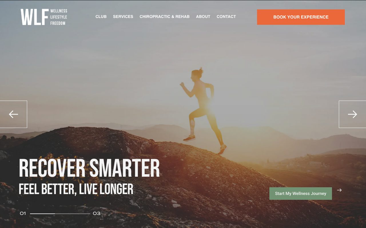 The live WLF Club homepage: Recover Smarter, Feel Better, Live Longer